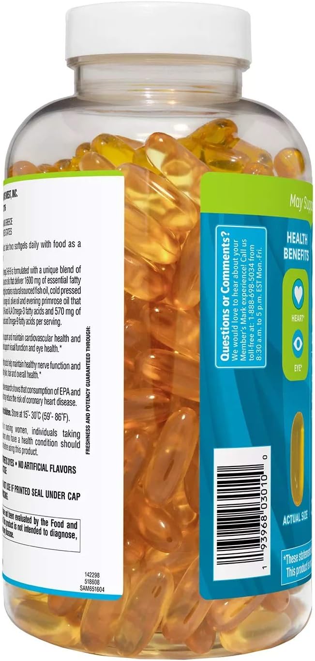 325 Count Members Mark Omega 3-6-9 Dietary Supplement - High Quality Essential Fatty Acids for Health