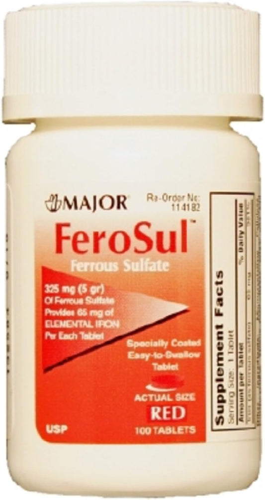 325 mg Iron Tablets - FeroSul Iron Supplement - 100 Tablets per Bottle