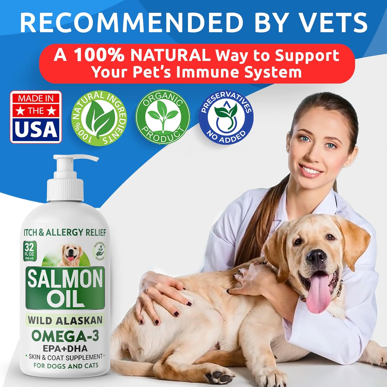 32oz BARK&SPARK Salmon Oil Liquid Supplement for Pets - Omega-3 Fish Oil for Dogs & Cats - Supports Skin, Coat, Joints, Immune & Heart Health