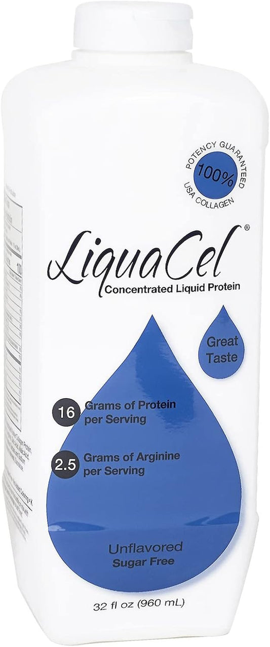 32oz Bottle of Sugar-Free Unflavored LiquaCel Concentrated Liquid Protein with Collagen, Whey, and Arginine