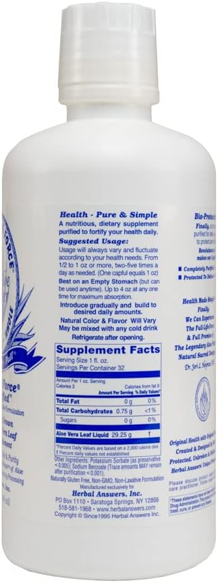 32oz HERBAL ANSWERS Aloe Force - Pure Aloe Vera Dietary Supplement