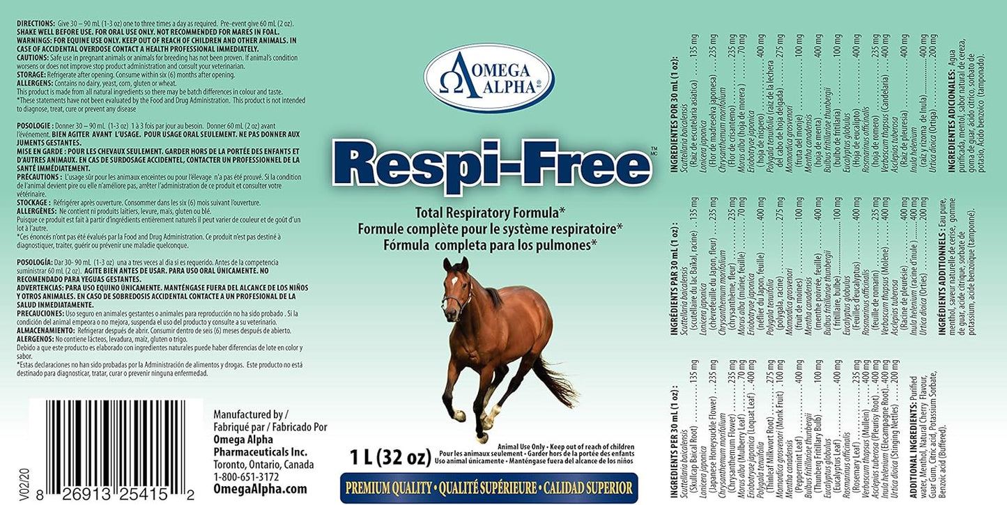 32oz Omega Alpha Equine Respi-Free Supplement for Horses