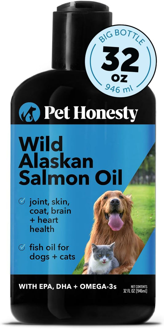 32oz Pet Honesty Wild Alaskan Salmon Oil for Dogs and Cats - Omega-3 Fish Oil, Fatty Acids, Skin & Coat Health, Joints, Brain, Heart Support