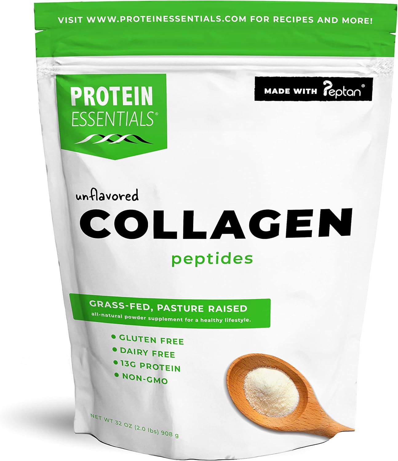 32oz Protein Essentials Collagen Peptides Powder - Grass-Fed, Paleo & Keto Friendly, NonGMO, Gluten-Free - Unflavored