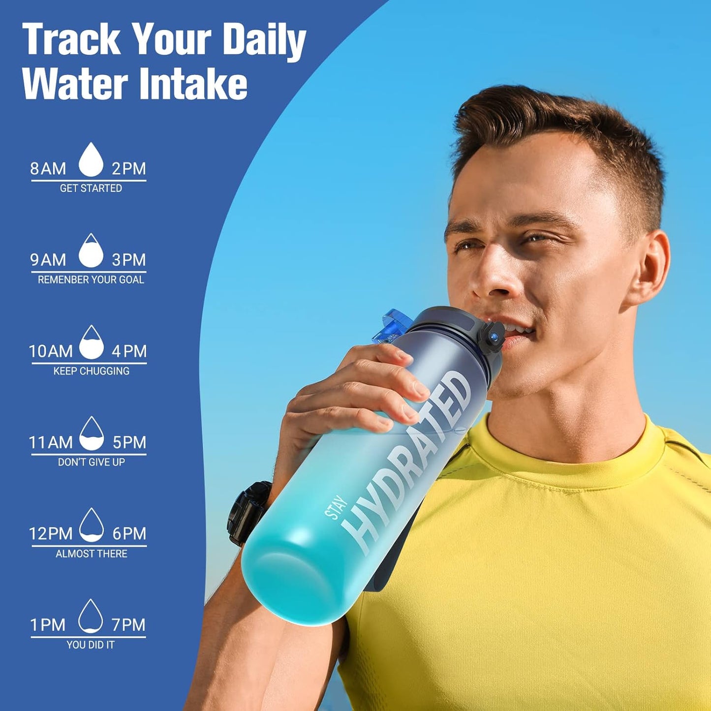 32oz Sahara Sailor Water Bottle with Time Marker, Leakproof Tritan, BPA Free - Ideal for Gym, Travel, School, Office - Easy Clean Brush Included