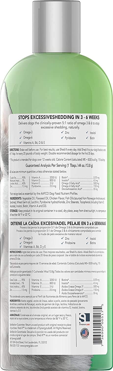 32oz SynergyLabs Shed-X Liquid Dog Supplement: 100% Natural Fish Oil for Dogs, Supports Skin & Coat, Essential Fatty Acids, Vitamins, Minerals