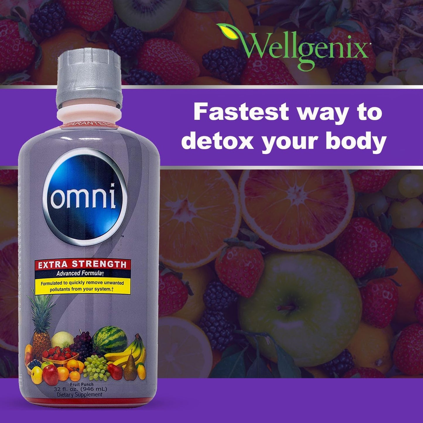 32oz Wellgenix Omni Cleansing Drink, Extra Strength Herbal Detox Liquid - Fruit Punch Flavor, Premium Body Cleanse Support