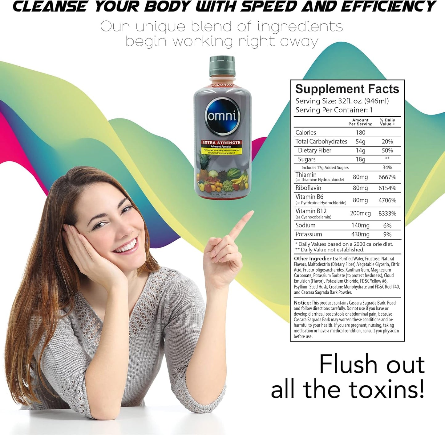 32oz Wellgenix Omni Cleansing Drink, Extra Strength Herbal Detox Liquid - Fruit Punch Flavor, Premium Body Cleanse Support