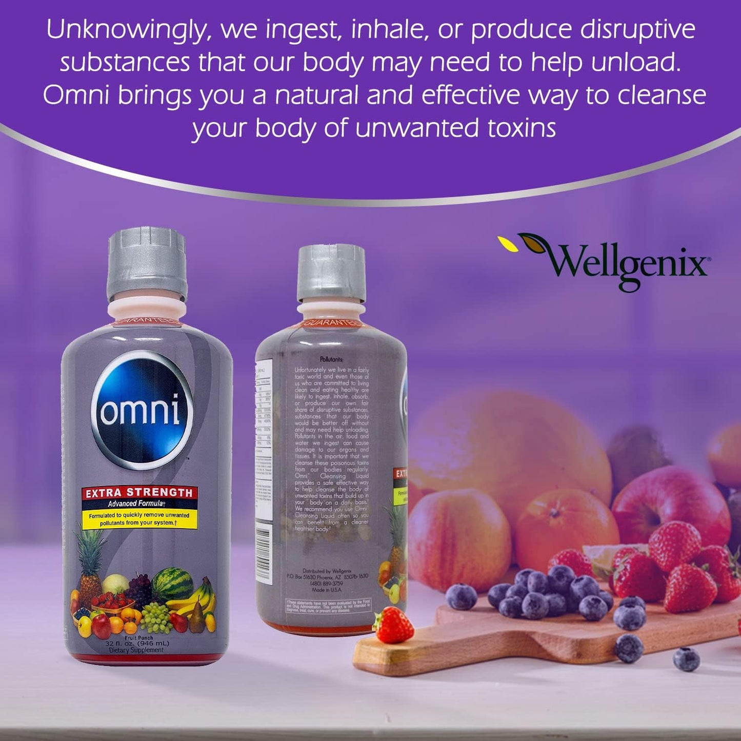 32oz Wellgenix Omni Cleansing Drink, Extra Strength Herbal Detox Liquid - Fruit Punch Flavor, Premium Body Cleanse Support