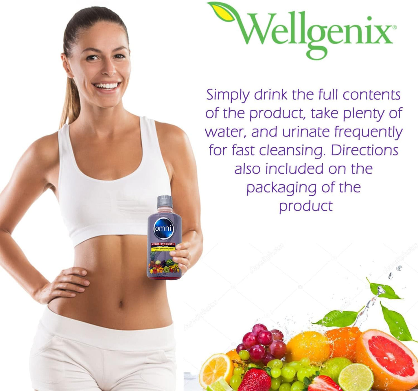 32oz Wellgenix Omni Cleansing Drink, Extra Strength Herbal Detox Liquid - Fruit Punch Flavor, Premium Body Cleanse Support