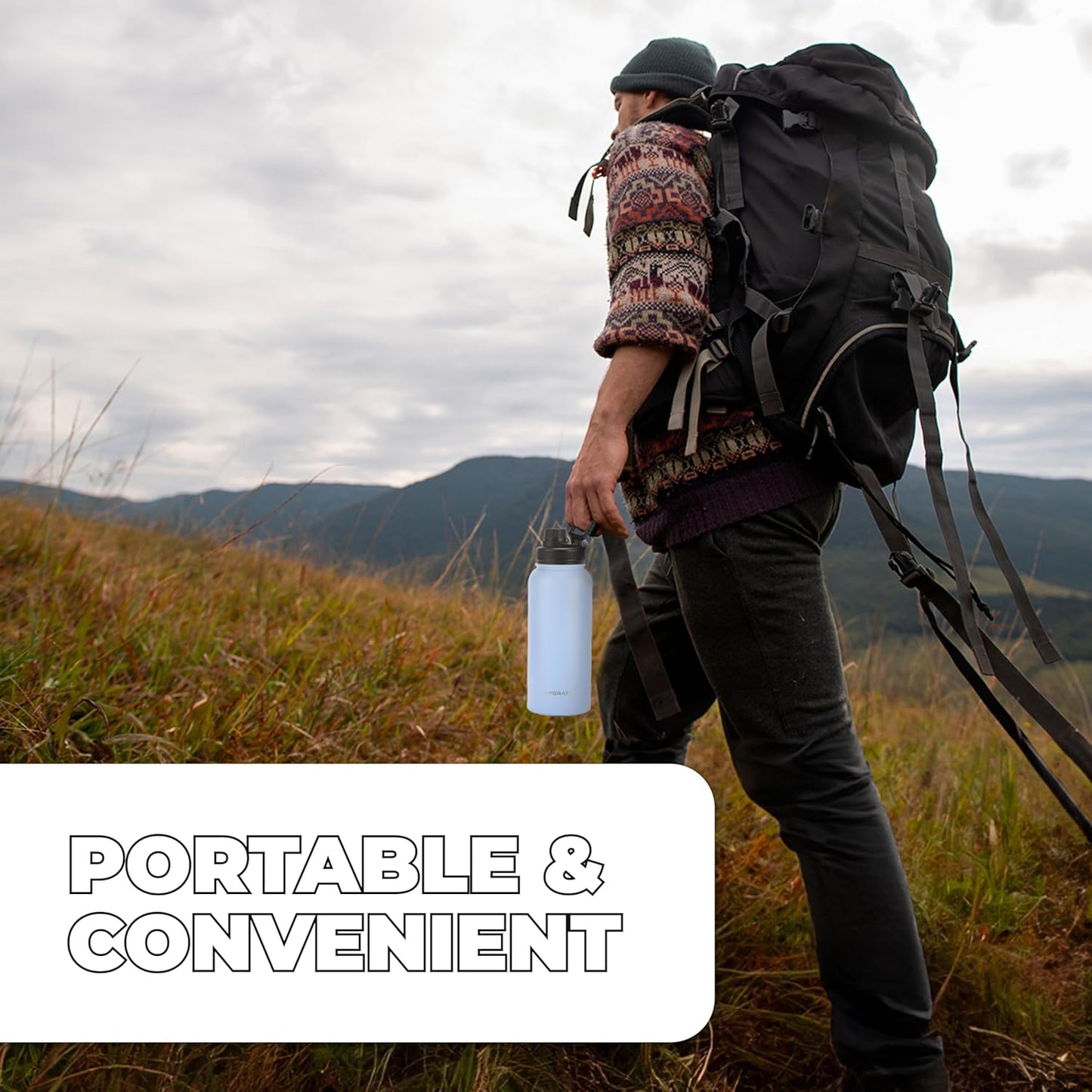 34oz Insulated Stainless Steel Water Bottle - Leak-Proof Design - Convenient Handle - Double Vacuum Insulation - Ideal for School, Work, or Adventure
