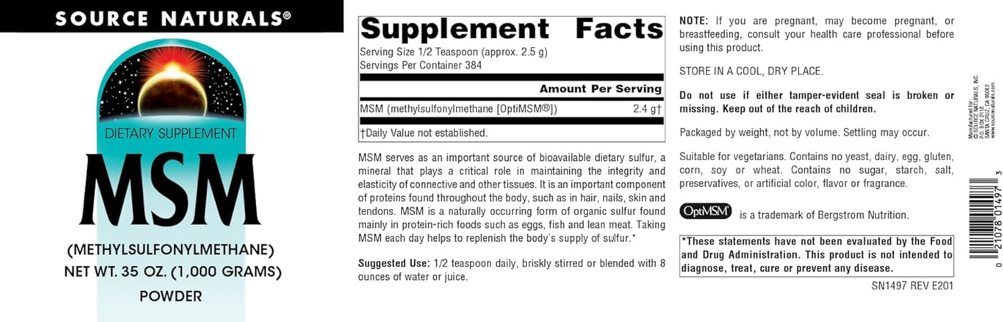 35 Ounce Source Naturals MSM Powder - 1,000 Grams Methylsulfonylmethane Supplement