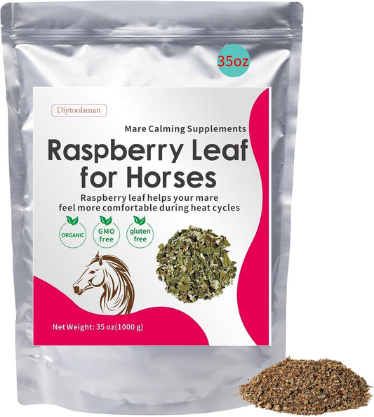 35 OZ Horse Calming Supplement with Natural Raspberry Leaves - Eases Anxiety and Irritability in Mares During Heat Cycles