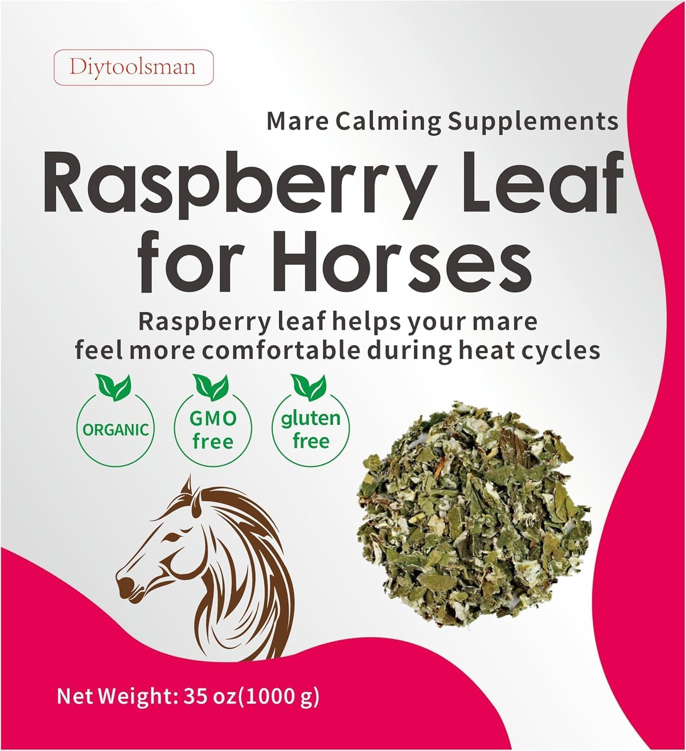 35 OZ Horse Calming Supplement with Natural Raspberry Leaves - Eases Anxiety and Irritability in Mares During Heat Cycles