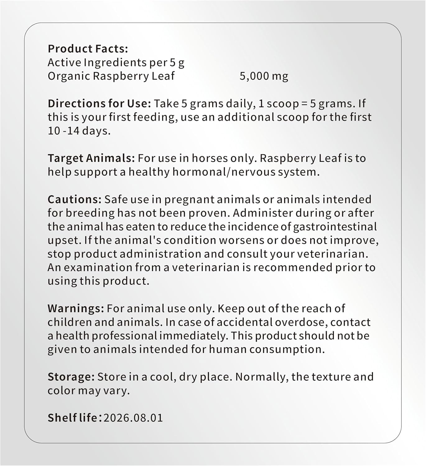 35 OZ Horse Calming Supplement with Natural Raspberry Leaves - Eases Anxiety and Irritability in Mares During Heat Cycles