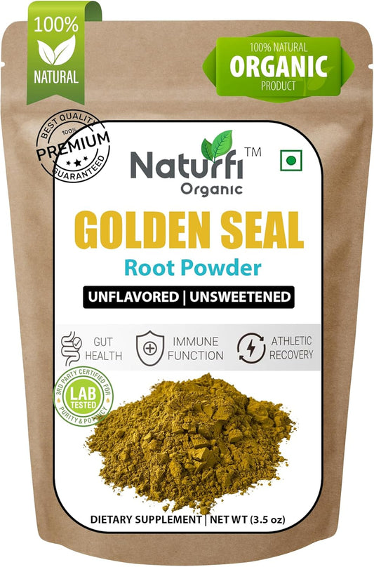 3.5 oz of Certified Organic Goldenseal Root Powder, 100 Servings, Premium Quality, Lab Tested
