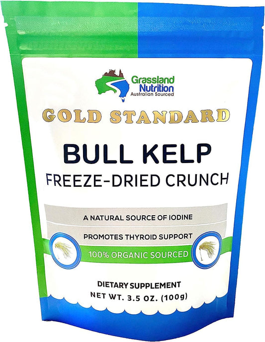 3.5 OZ Organic Bull Kelp Crunch - Sustainably Harvested Durvillaea Potatorum for Thyroid Support, Non-GMO, Vegan-Friendly