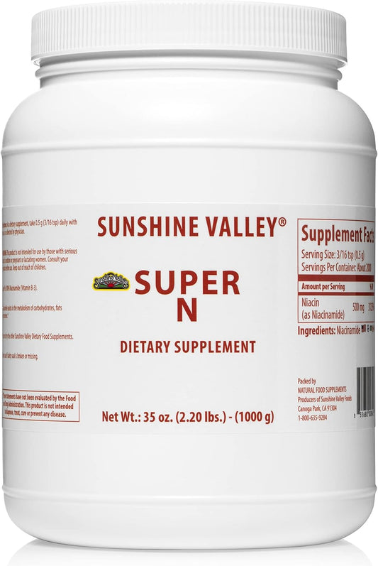 35 oz Sunshine Valley Super N Niacinamide Powder - Niacin Vitamin B3 Supplement for Energy, Digestion, Anti-Aging & Skin - Natural, Gluten-Free, Flush-Free