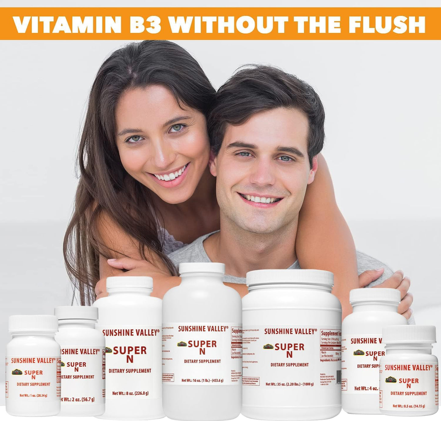 35 oz Sunshine Valley Super N Niacinamide Powder - Niacin Vitamin B3 Supplement for Energy, Digestion, Anti-Aging & Skin - Natural, Gluten-Free, Flush-Free