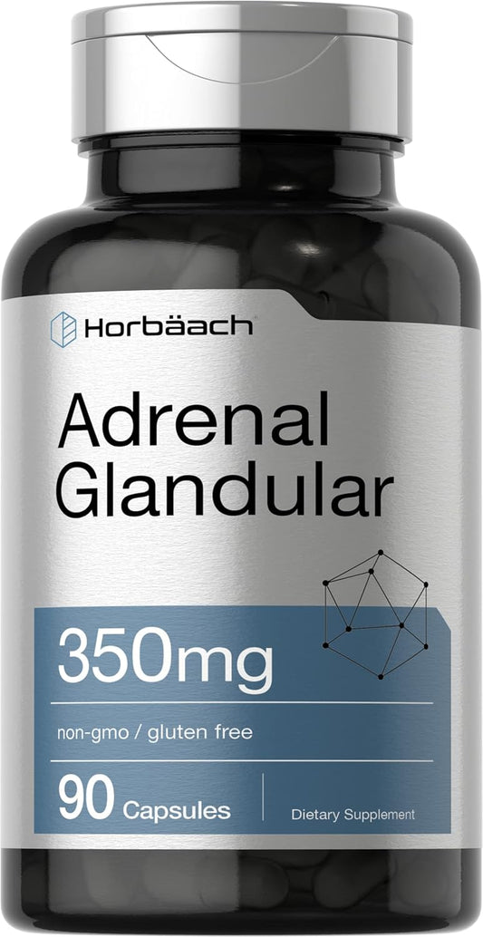 350mg Horbäach Raw Adrenal Glandular Capsules - 90 Count - Non-GMO & Gluten Free Supplement