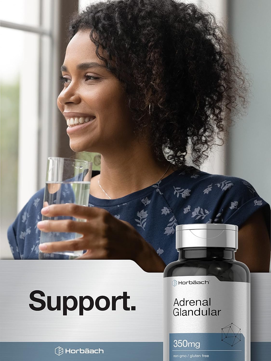 350mg Horbäach Raw Adrenal Glandular Capsules - 90 Count - Non-GMO & Gluten Free Supplement