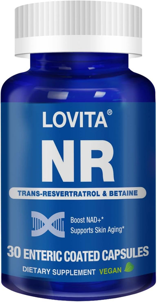 350mg Lovita NR NAD Supplement with Trans-Resveratrol and Betaine for Healthy Aging - 30 Vegan Enteric-Coated Capsules