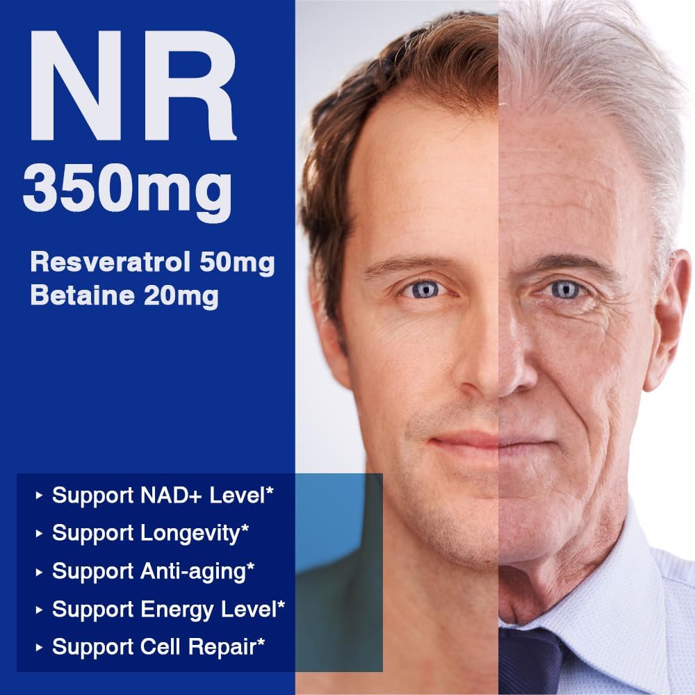 350mg Lovita NR NAD Supplement with Trans-Resveratrol and Betaine for Healthy Aging - 30 Vegan Enteric-Coated Capsules