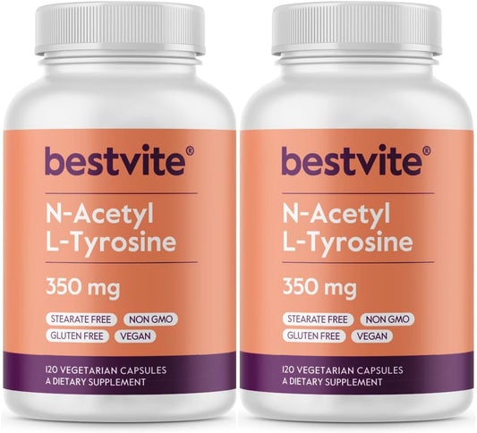 350mg N-Acetyl L-Tyrosine (NALT) Capsules - 240 Count (2 Pack) - Non GMO, Gluten Free, No Stearates