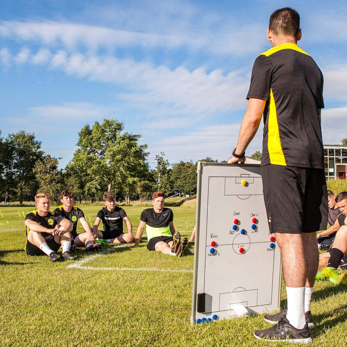35x24 Double-Sided Sports Coaching Whiteboard | 13 Sport Options - Magnetic Markers, Pen & Eraser Included