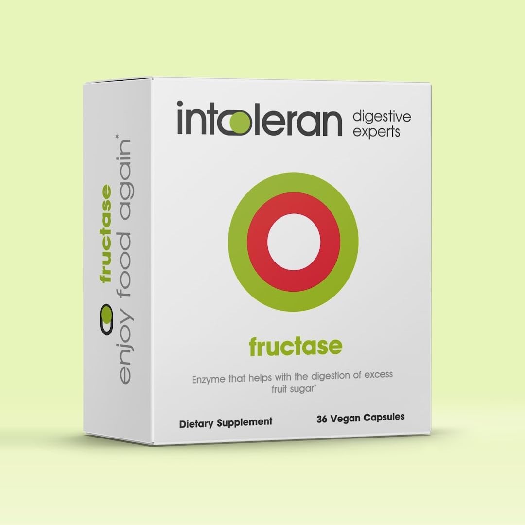 36 Capsules of Fructase Digestive Enzymes for Fructose Intolerance | Vegan Supplement for Digesting Sugary Foods & Drinks | Fast-Acting Enzymes | Low FODMAP Friendly
