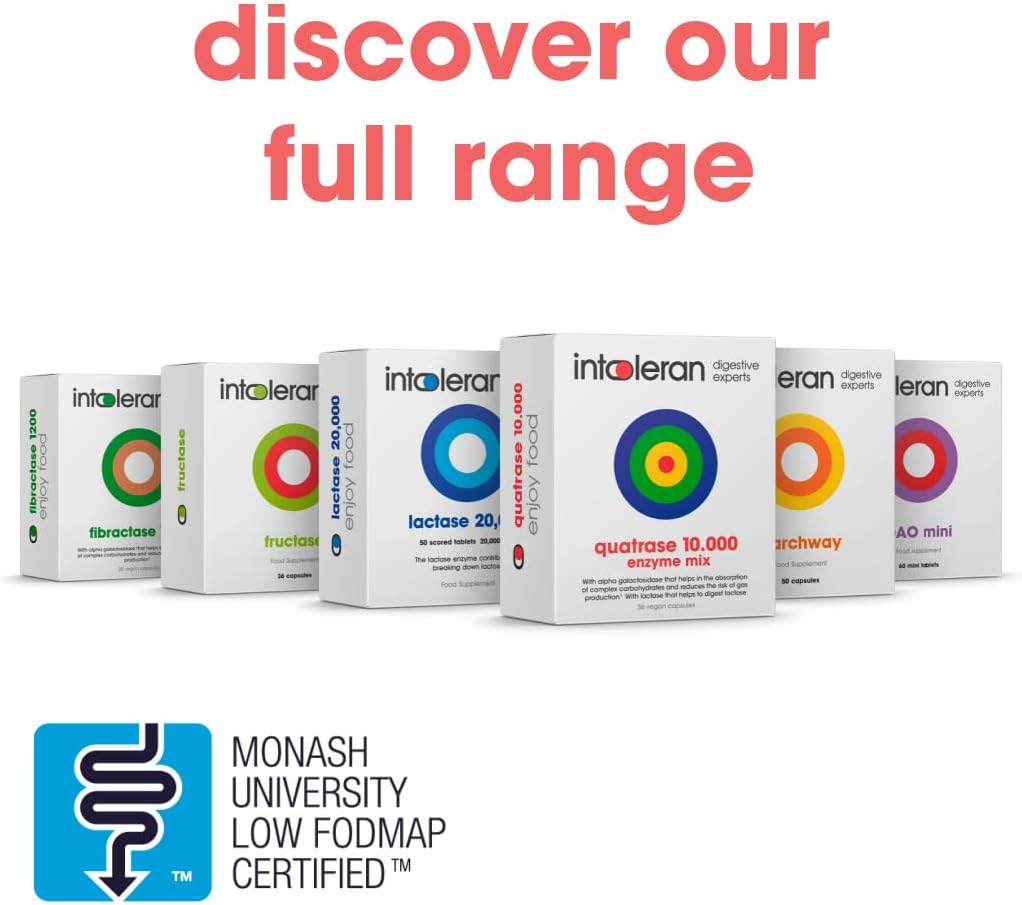 36 Capsules of Fructase Digestive Enzymes for Fructose Intolerance | Vegan Supplement for Digesting Sugary Foods & Drinks | Fast-Acting Enzymes | Low FODMAP Friendly