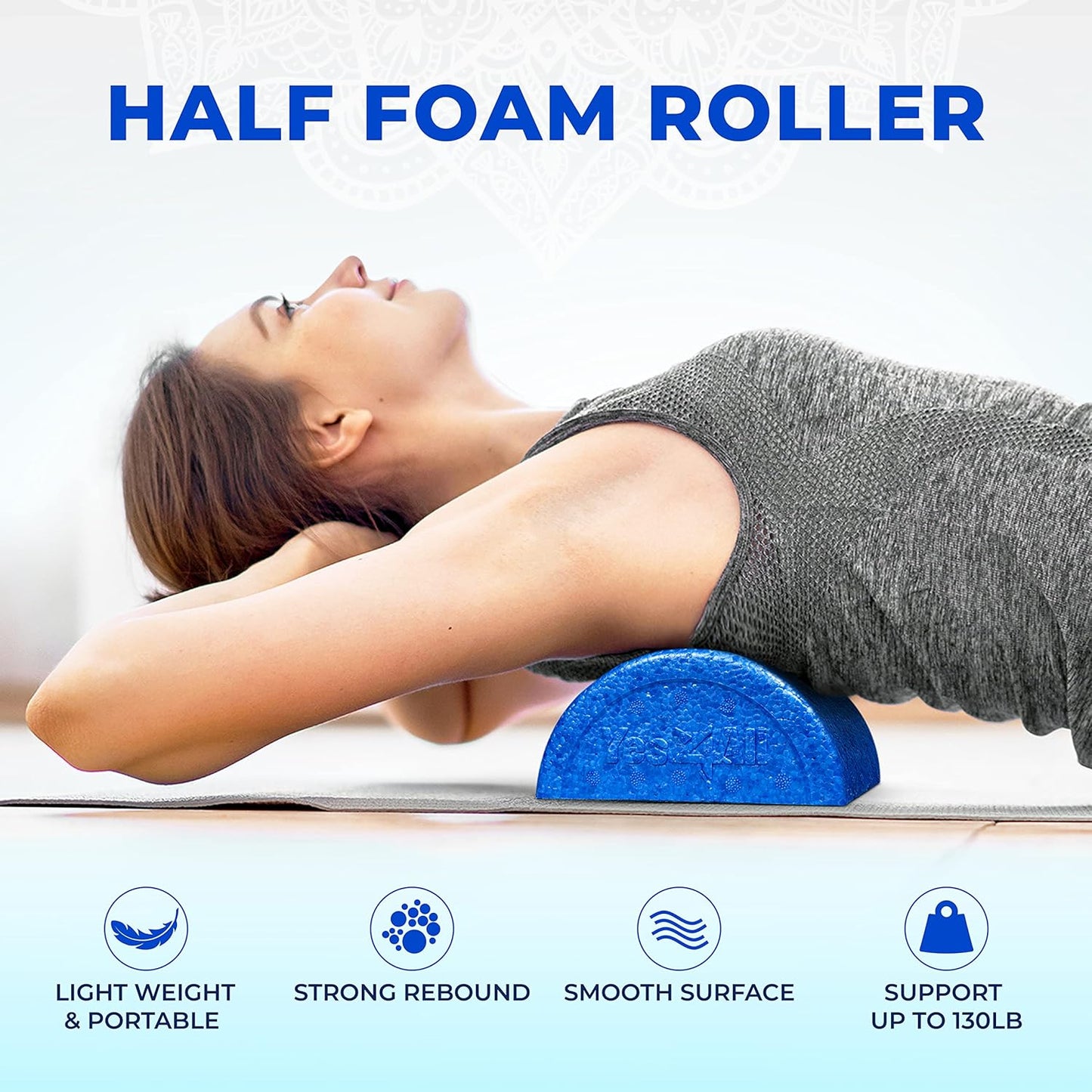 36-Inch High-Density Blue Half-Round EPP Foam Roller by Yes4All