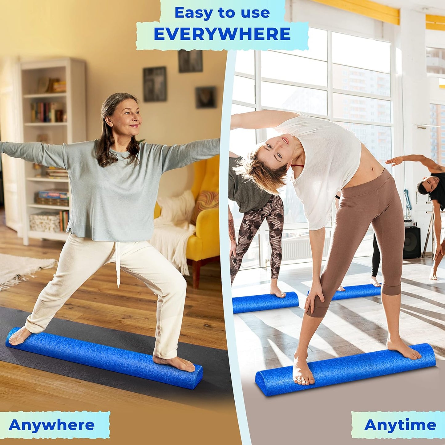 36-Inch High-Density Blue Half-Round EPP Foam Roller by Yes4All
