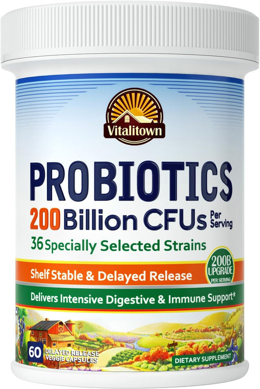 36-Strain Probiotic Supplement 200 Billion CFUs for Digestive & Immune Support - Vegan, Non-GMO, 60 Count
