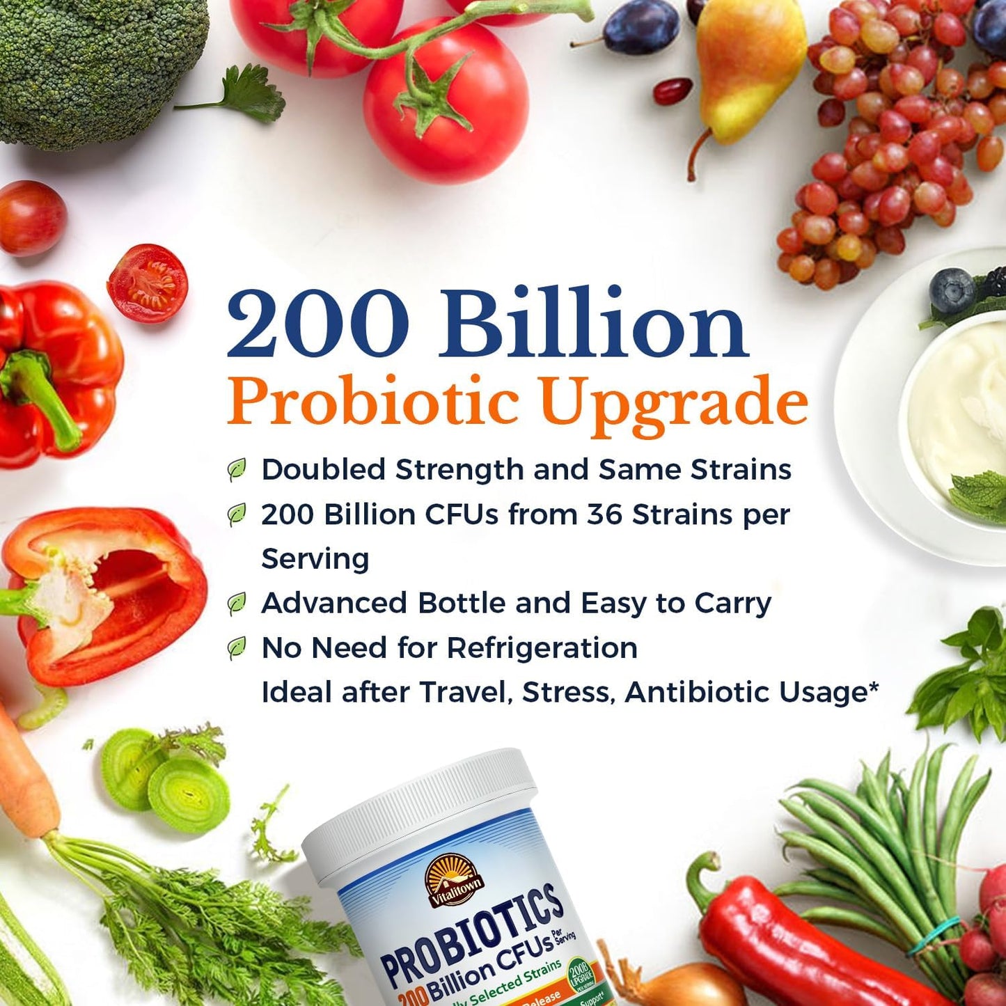 36-Strain Probiotic Supplement 200 Billion CFUs for Digestive & Immune Support - Vegan, Non-GMO, 60 Count