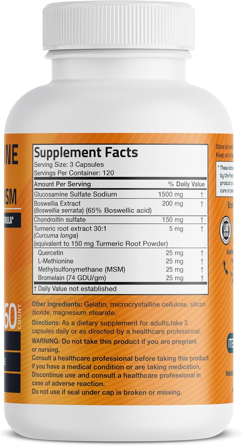 360 Capsules Bronson Glucosamine Chondroitin Turmeric & MSM Joint Support Formula for Healthy Joints & Cartilage