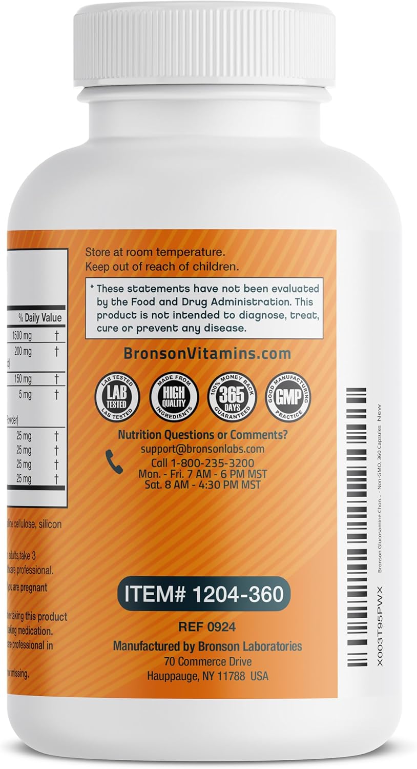 360 Capsules Bronson Glucosamine Chondroitin Turmeric & MSM Joint Support Formula for Healthy Joints & Cartilage
