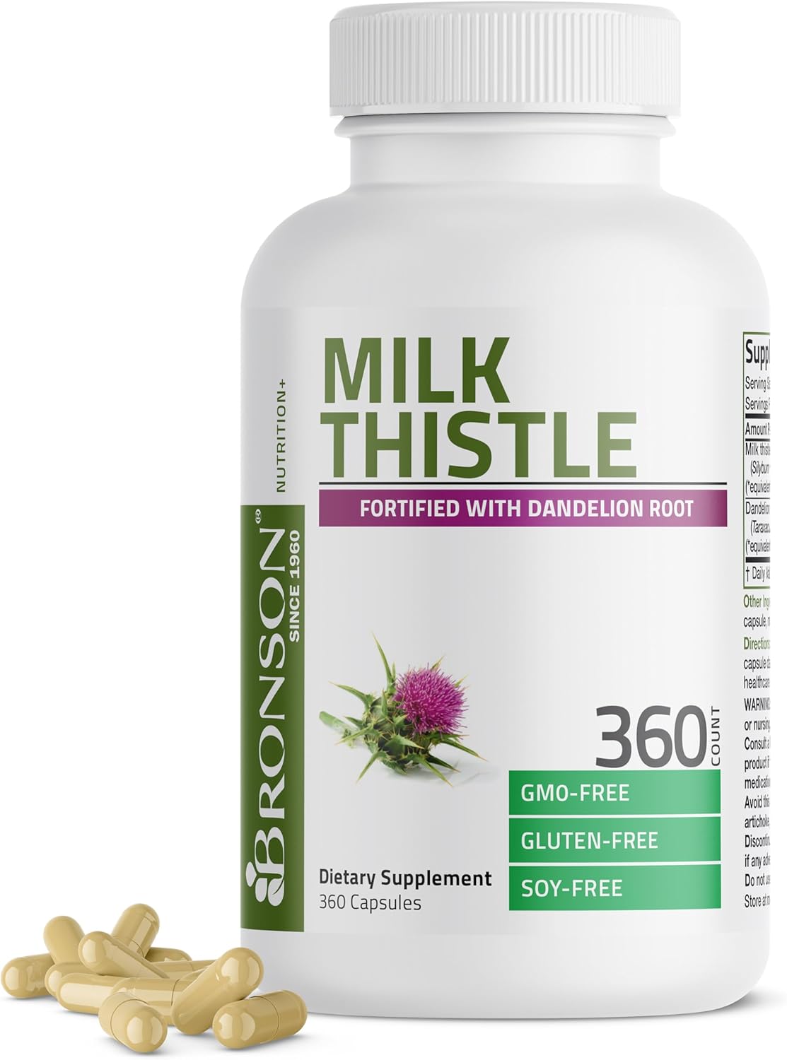 360 Capsules Bronson Milk Thistle Silymarin & Dandelion Root Liver Detox Support with Antioxidant Properties