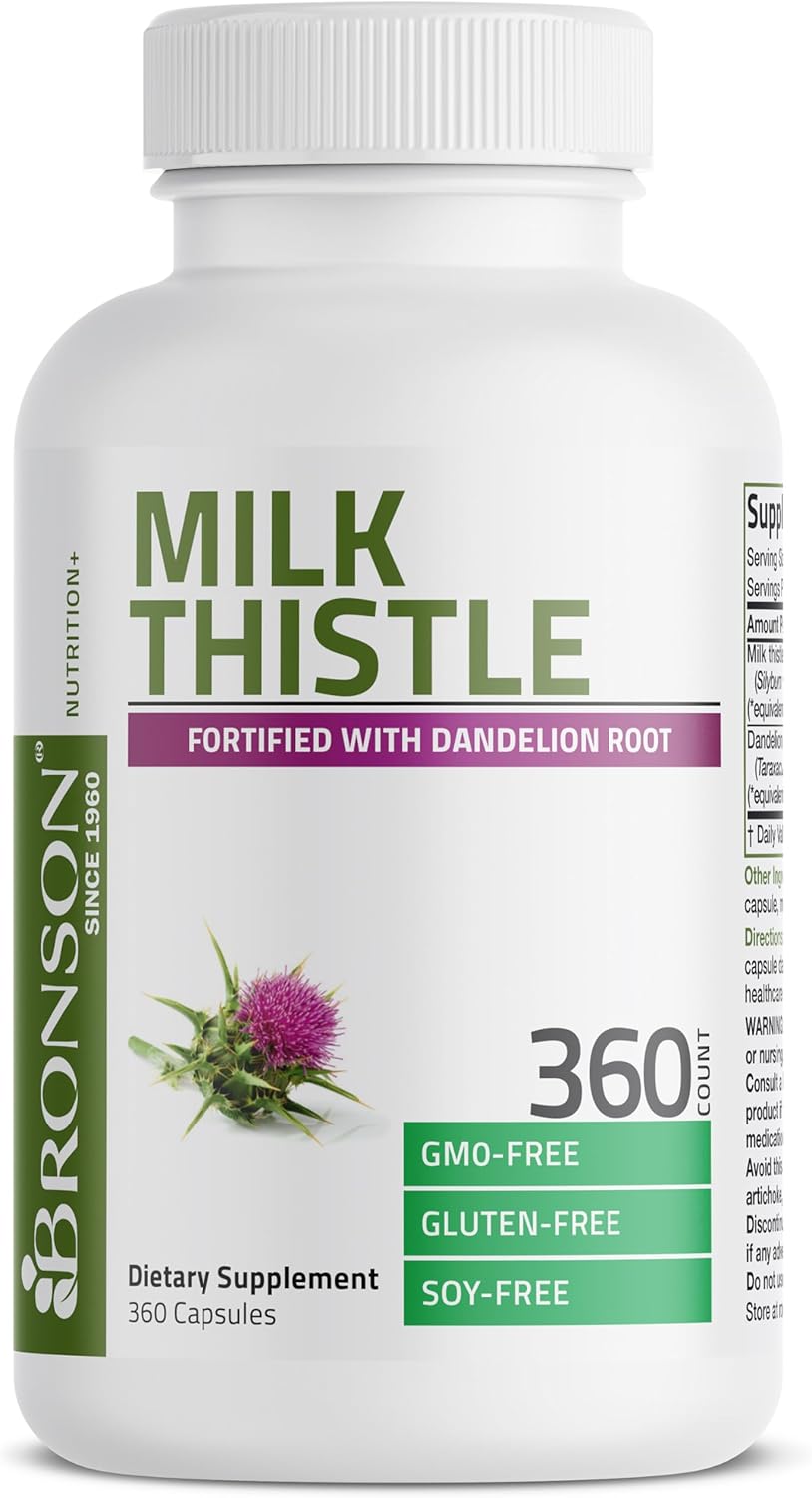 360 Capsules Bronson Milk Thistle Silymarin & Dandelion Root Liver Detox Support with Antioxidant Properties