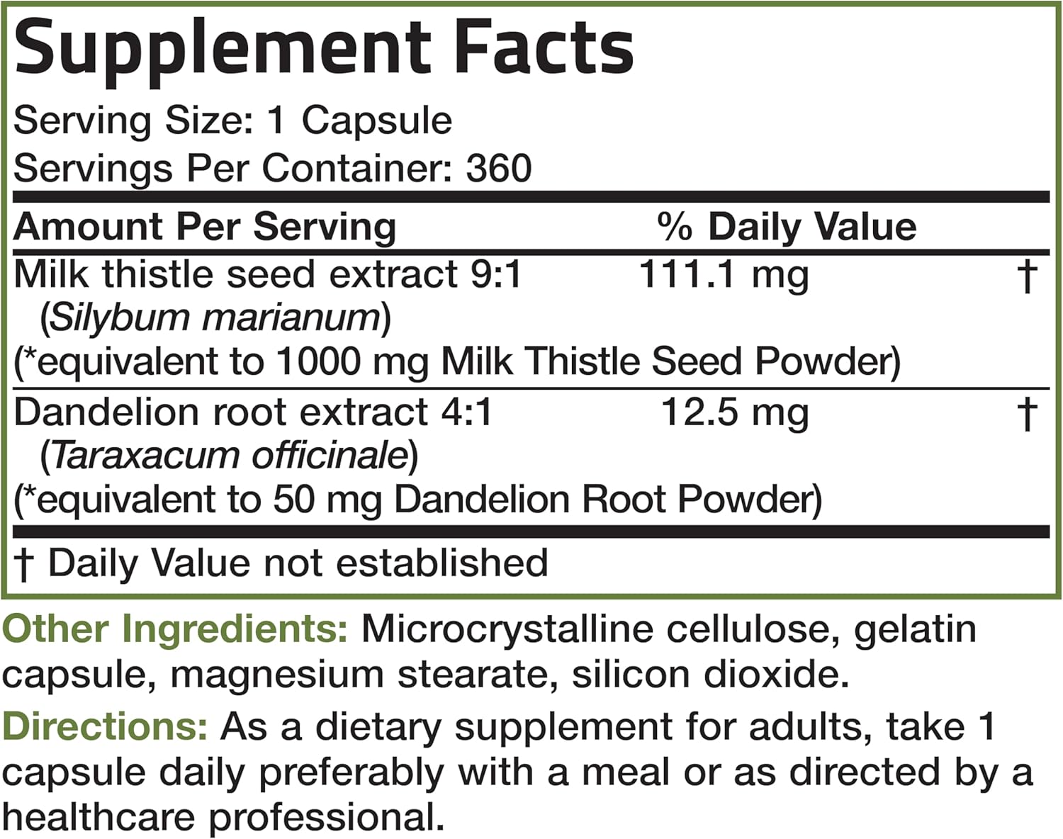 360 Capsules Bronson Milk Thistle Silymarin & Dandelion Root Liver Detox Support with Antioxidant Properties