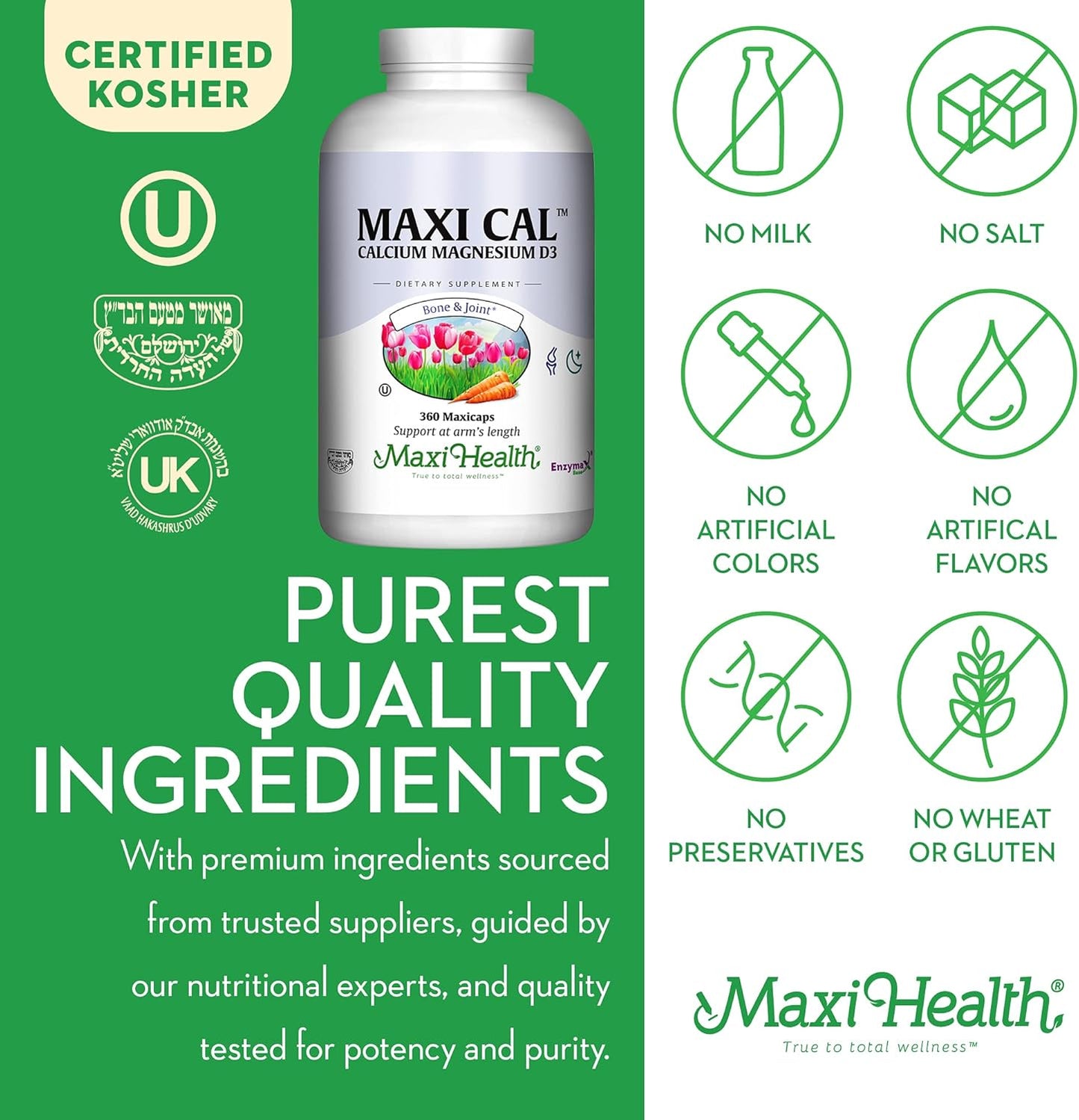 360 Capsules Maxi Health Calcium 1000mg with Vitamin D3 and Magnesium - Bone, Teeth, and Joint Support for Men and Women - Maxi Cal Supplement
