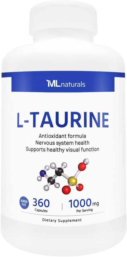 360 Capsules of ML Naturals L-Taurine 1000mg for Energy and Cardiovascular Support