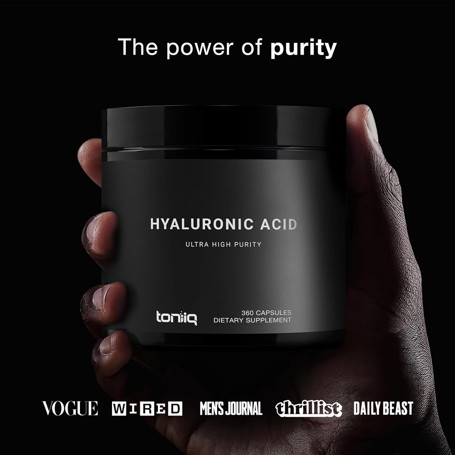 360 Capsules of Toniiq Ultra High Purity Hyaluronic Acid with 95%+ Purification, 275mg Formula, Non-GMO Fermentation, Vitamin C, Highly Bioavailable