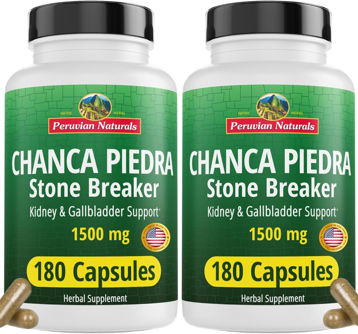 360 Capsules Peruvian Naturals Chanca Piedra Stone Breaker Kidney Cleanse Detox & Repair - All-Natural Vegan Gallbladder Supplements for Kidney Stones
