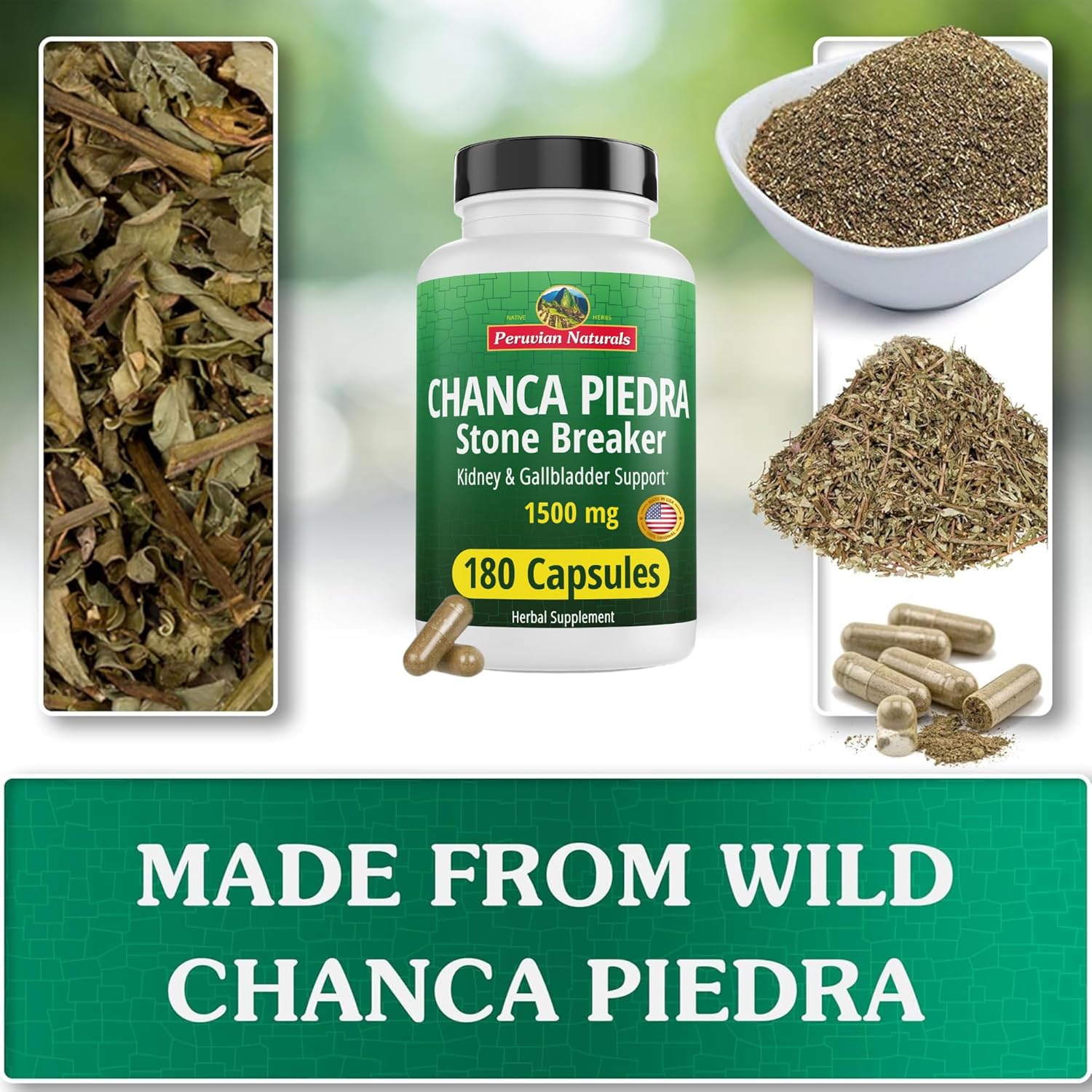 360 Capsules Peruvian Naturals Chanca Piedra Stone Breaker Kidney Cleanse Detox & Repair - All-Natural Vegan Gallbladder Supplements for Kidney Stones