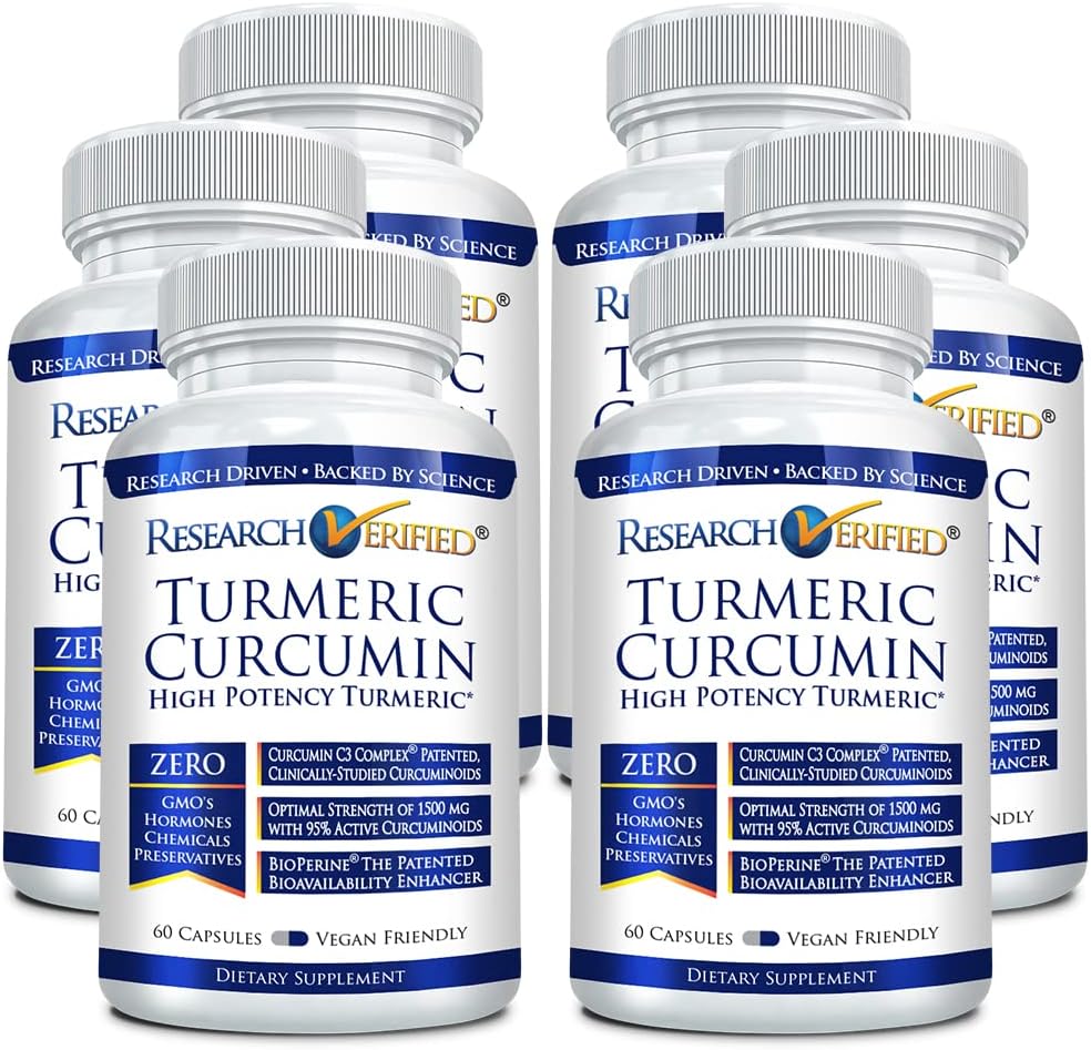 360 Capsules Research Verified Turmeric Curcumin with BioPerine & Curcumin C3 Complex - Vegan - Made in USA