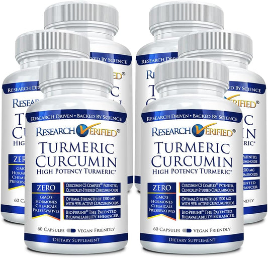 360 Capsules Research Verified Turmeric Curcumin with BioPerine & Curcumin C3 Complex - Vegan - Made in USA