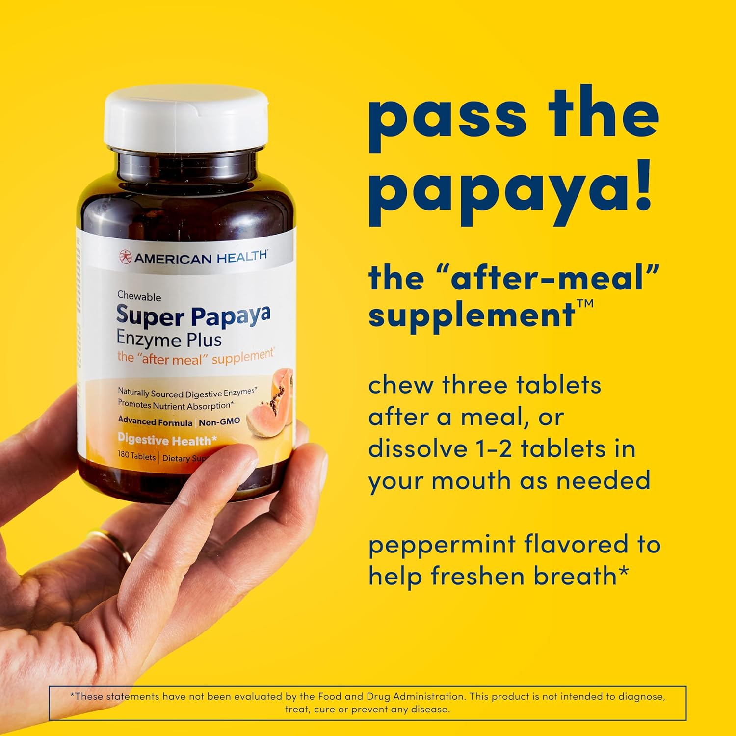 360 Count American Health Super Papaya Enzyme Plus Chewable Tablets with Papain & Natural Enzymes for Digestion & Nutrient Absorption, Papaya Flavor