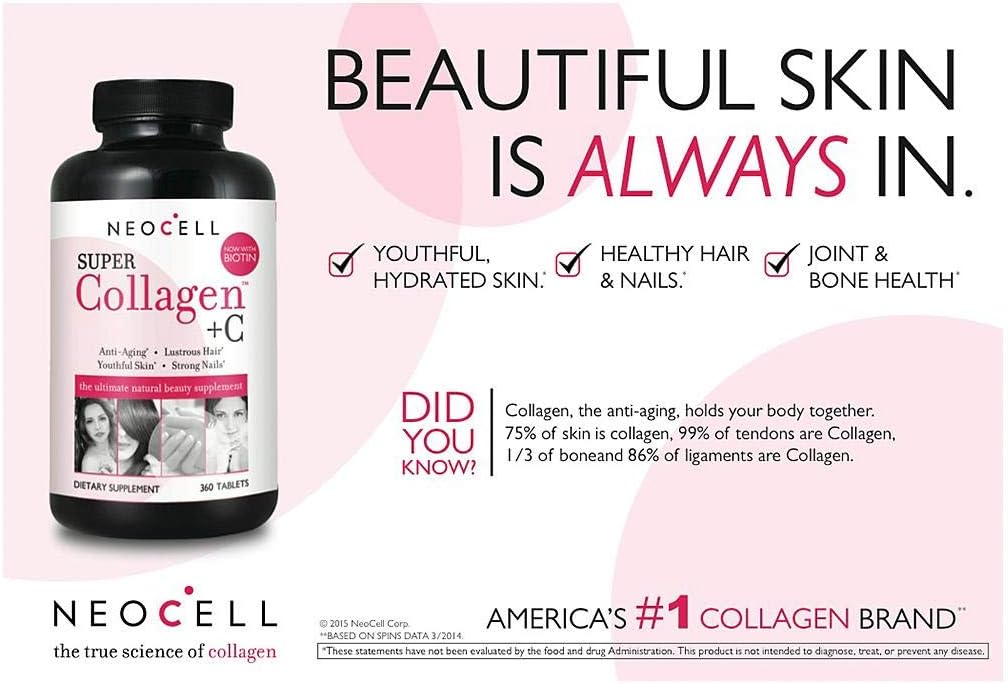 360 Count American Standard AS Collagen +C Supplement for Skin and Immune Support