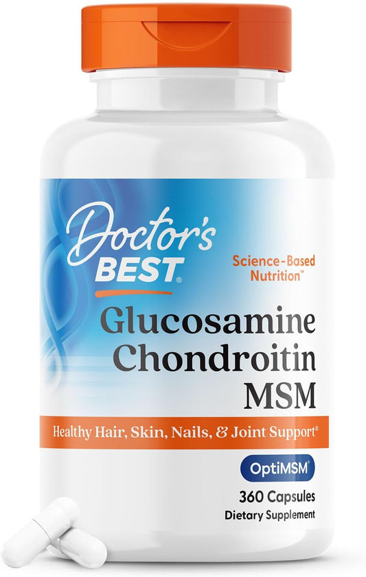 360 Count Doctor's Best Glucosamine Chondroitin MSM Capsules for Joint Support, OptiMSM Supplement Supports Healthy Joint Function, Non-GMO & Gluten Free